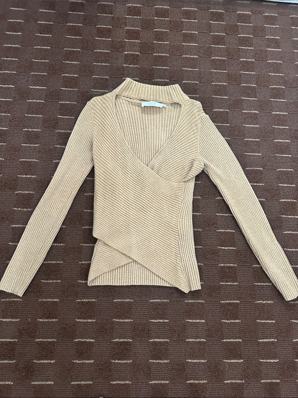 Astr Ribbed Wrap V-Neck Sweater - Tan